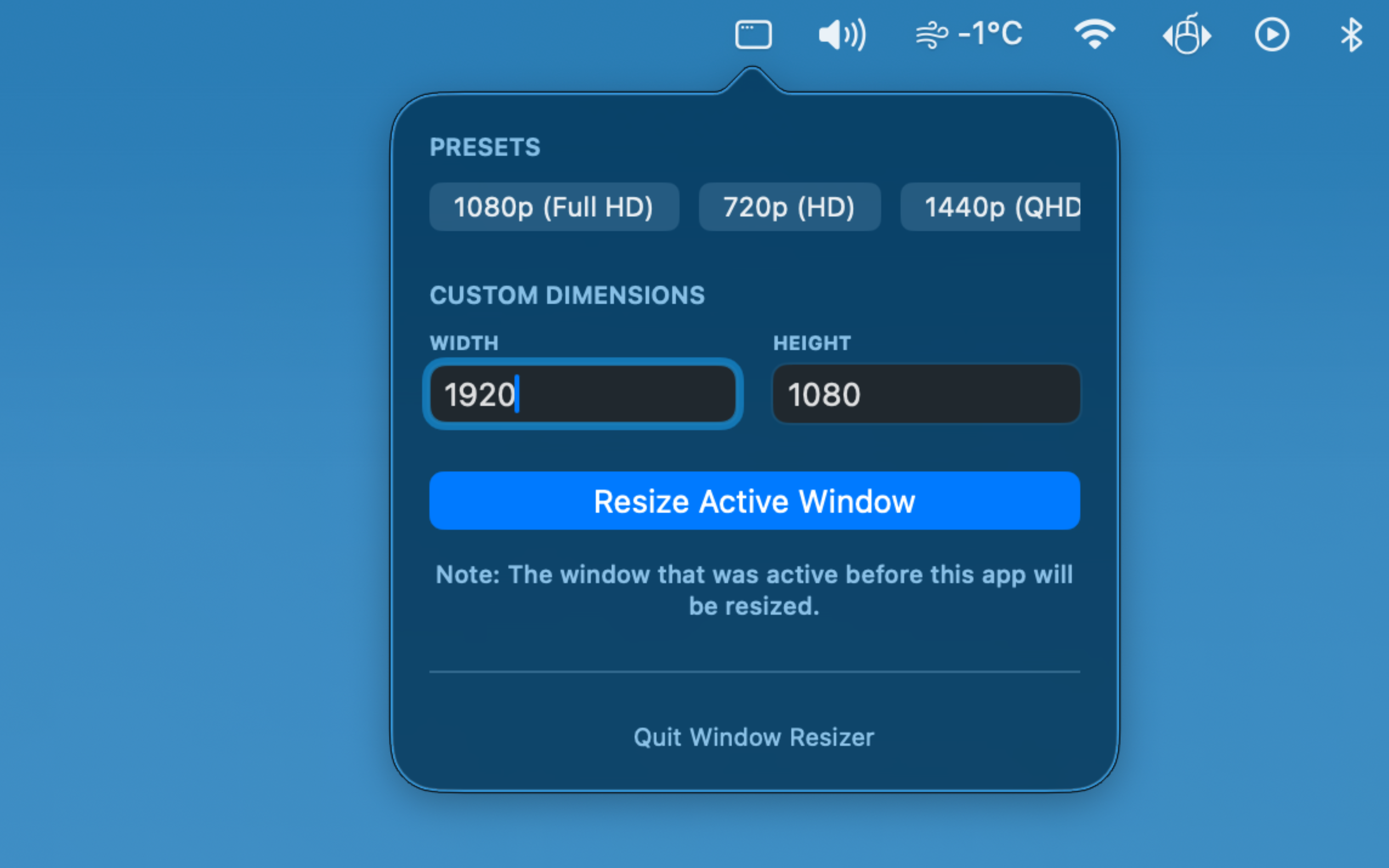 Window Resizer interface